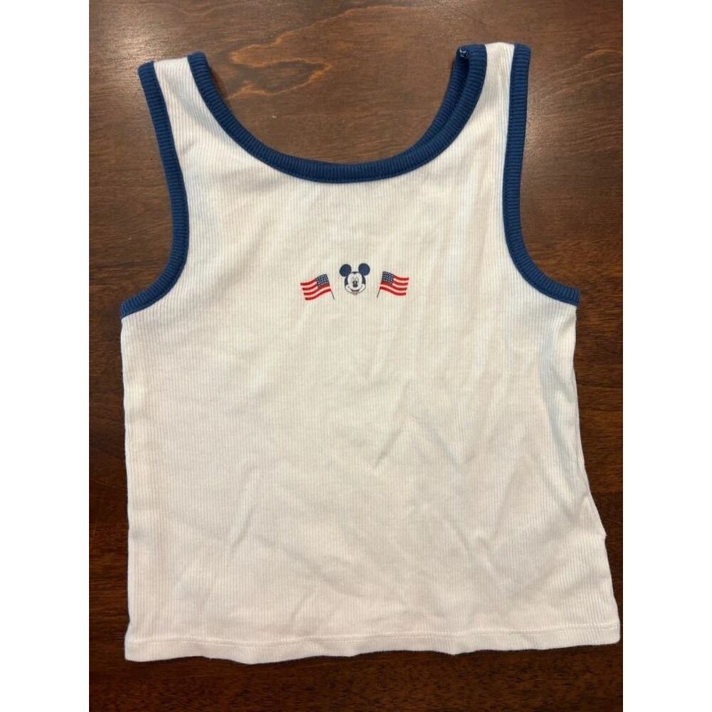Disney Mickey American Flag Toddler Girls Tank Top Ribbed Cream Blue Red Size 4T